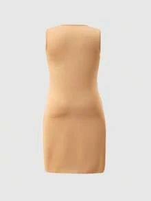 2件装少女无袖修身针织连衣裙，黑色/卡其色，弹力面料，适合日常、休闲、派对等场合 - 彩色 - 查看 4