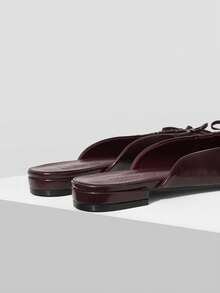 MOTF 女士PU皮革褶皱蝴蝶结装饰平底鞋 - 酒紅色 - 查看 8