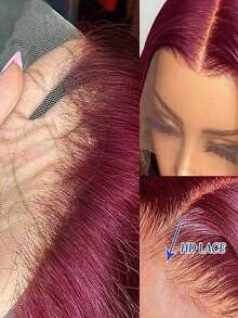 Straight Lace Front Wig, Human Hair Blend, 13x4 High-Definition Transparent Wine Red, No Glue Required, High-Temperature Silk Mixed With 30% Natural Hair Lace Wig, 200% Density, - SBUG - View 4