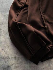 AXEPEAK 男士休闲时尚街头宽松落肩连帽衫和阔腿运动裤套装，春秋季 - 棕色 - 查看 4