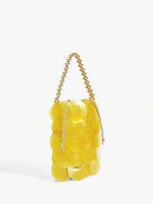 SHECARRY Ladies, Women Top Handle Bags, Fashionable, Elegant, Simple, Personalized, Versatile, Shell Pieces, Metal Handles, For Beach, Vacation, Holiday, Summer - Yellow - View 4