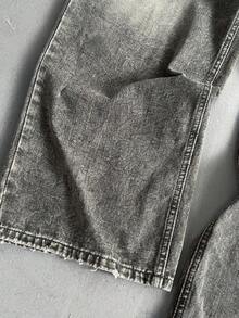 Manfinity EMRG 男士休闲水洗做旧阔腿牛仔裤 - 淺灰色 - 查看 3