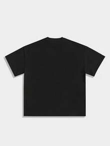 ROMWE MEN Street Life Camiseta casual de manga corta con cuello redondo y estampado de moda, para verano - Negro - Ver 2