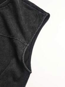 Manfinity Homme 男士休闲宽松无袖圆领背心，时尚百搭夏季款 - 黑色 - 查看 3