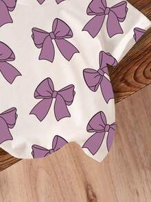 女婴休闲简约印花短袖圆领T恤，适合夏季穿着；可爱蝴蝶印花圆领短袖T恤，卡通图案，舒适百搭，适合日常穿着。 - 彩色 - 查看 6