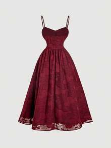SHEIN MOD Đầm slip dáng lửng thanh lịch màu đỏ tía cổ điển, cỡ lớn, phù hợp cho các lễ hội mùa xuân/hè, hẹn hò và tụ họp. - Màu Đỏ Sâu - Xem 4