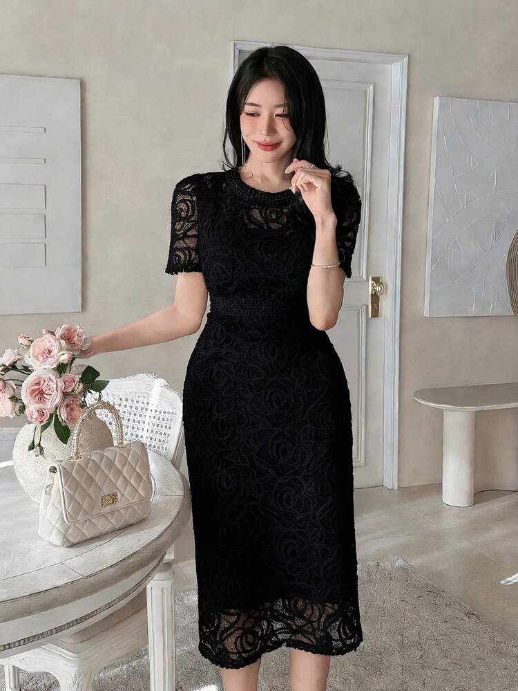 Women's Elegant Round Neck Short Sleeve Dress Summer Sundress