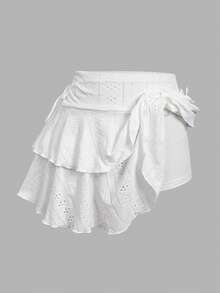 SHEIN Váy casual đơn sắc tối giản dành cho bé gái tuổi teen - trắng - Xem 6
