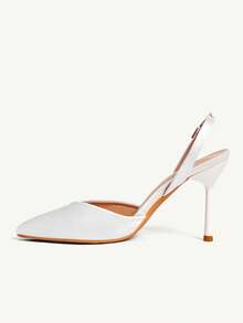 CUCCOO CHICEST Elegant French Style Pointed Toe Satin High Heel Sandals For Women, Chic Mature Style With Ankle Strap, Suitable For Commuting, Dating And Other Occasions Wedding Shoes Spring Shoes Bride Shoes Summer - White - View 7