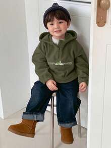 DAZY Baby Boy Letter Print Half-Zip Hooded Long Sleeve Sweatshirt - Green - View 5