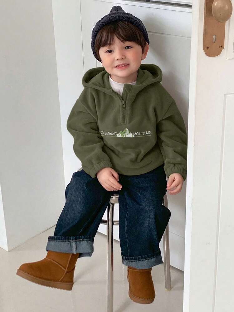 DAZY 男婴字母印花半拉链连帽长袖卫衣 - 綠色 - 查看 5