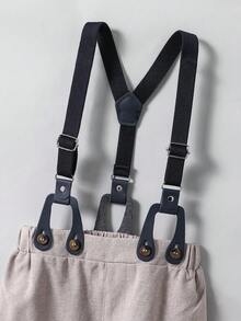 SHEIN 三件套男童绅士套装：白色领衬衫配领结、灰色马甲和背带裤，时尚百搭，适合生日派对、婚礼、周年纪念等场合。 - 卡其色 - 查看 5