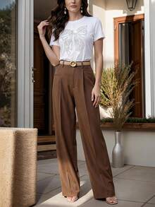 Anewsta Women's Elegant And Fashionable Rhinestone Embellished T-Shirt, Suitable For Daily Commute Rhinestone Tops Women's Graphic Tees - White - View 5