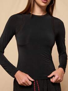 COUREZ Long Sleeve Double Layer Fitted Top /Y2K Spring Clothes For Women Casual Tops Going Out Tops Back To School Summer Outfits - Black - View 1