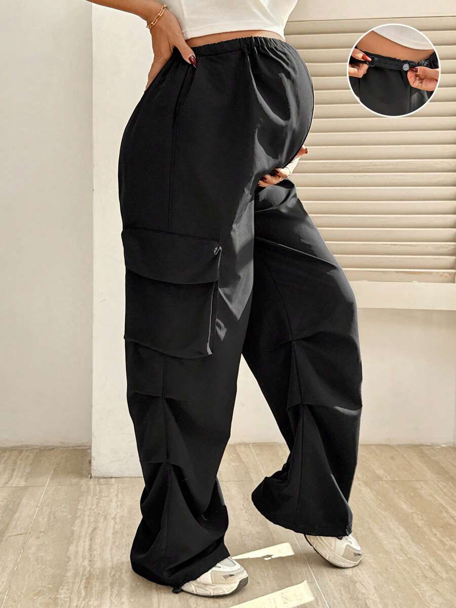 SHEIN Maternity Clothes Maternity Pants Summer Pregnant Clothes Black Maternity Overalls Comfortable, Casual - Black - View 1