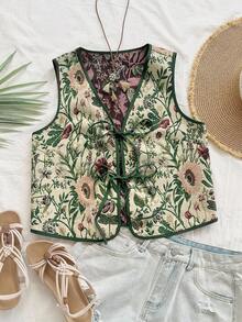 Soleia 大码女式度假休闲复古热带植物提花系带纹理面料背心 - 彩色 - 查看 4