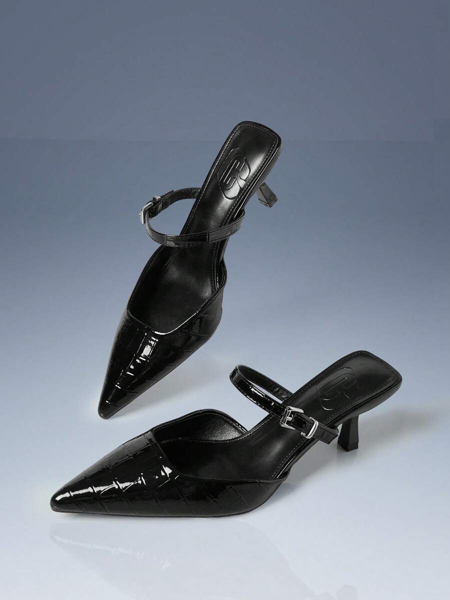 CUCCOO GRLICON 女士黑色时尚尖头粗跟高跟鞋 - 黑色 - 查看 1