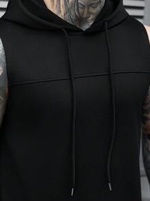 Manfinity CasualCool Mature Casual Split Pocket Shorts Tank Top Set - Black - View 4