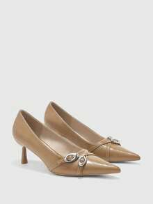 CUCCOO BIZCHIC Women's Pointed Toe Buckle Design Elegant High Heel Pumps For Daily Commute Spring Shoes - Brown - View 2