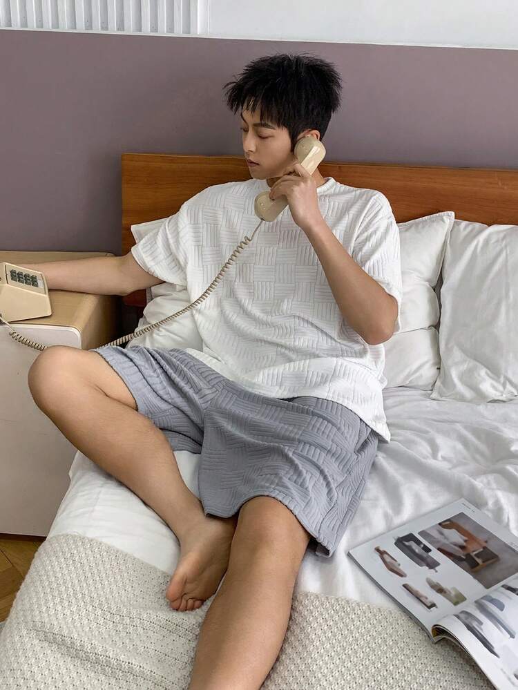 Men's Multi-Color Short Sleeve T-Shirt And Shorts Pajama Set, Summer