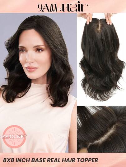 ZERO-NET 115g 16inch Hair Toppers For Women Real Human Hair 8x8inch Large Base Real Hair Toppers For Women With Thinning Hair