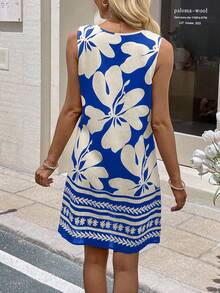 Sylviya Women's Casual Floral Print Sleeveless Mini Vacation Dress - Blue - View 2