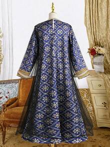 Tween Girl Allover Print Ribbon Dress And Long Sleeve Jacket Elegant Set - Multicolor - View 2