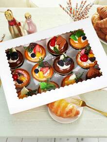 3/1pc Cupcake Box With Window, 12 Cup Cake Box, Large Cake Box, Suitable For Birthday, Wedding, Valentine's Day, Gift Packaging Box - Paper - View 8