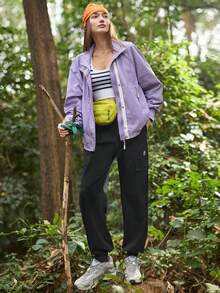 In My Nature 女士弹力腰带抽绳宽松口袋休闲百搭户外裤 - 黑色 - 查看 3