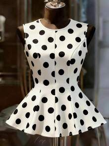 Franclia Women's Sexy Elegant Polka Dot Print Camisole, Suitable For Spring/Summer Outfits - Black and White - View 3