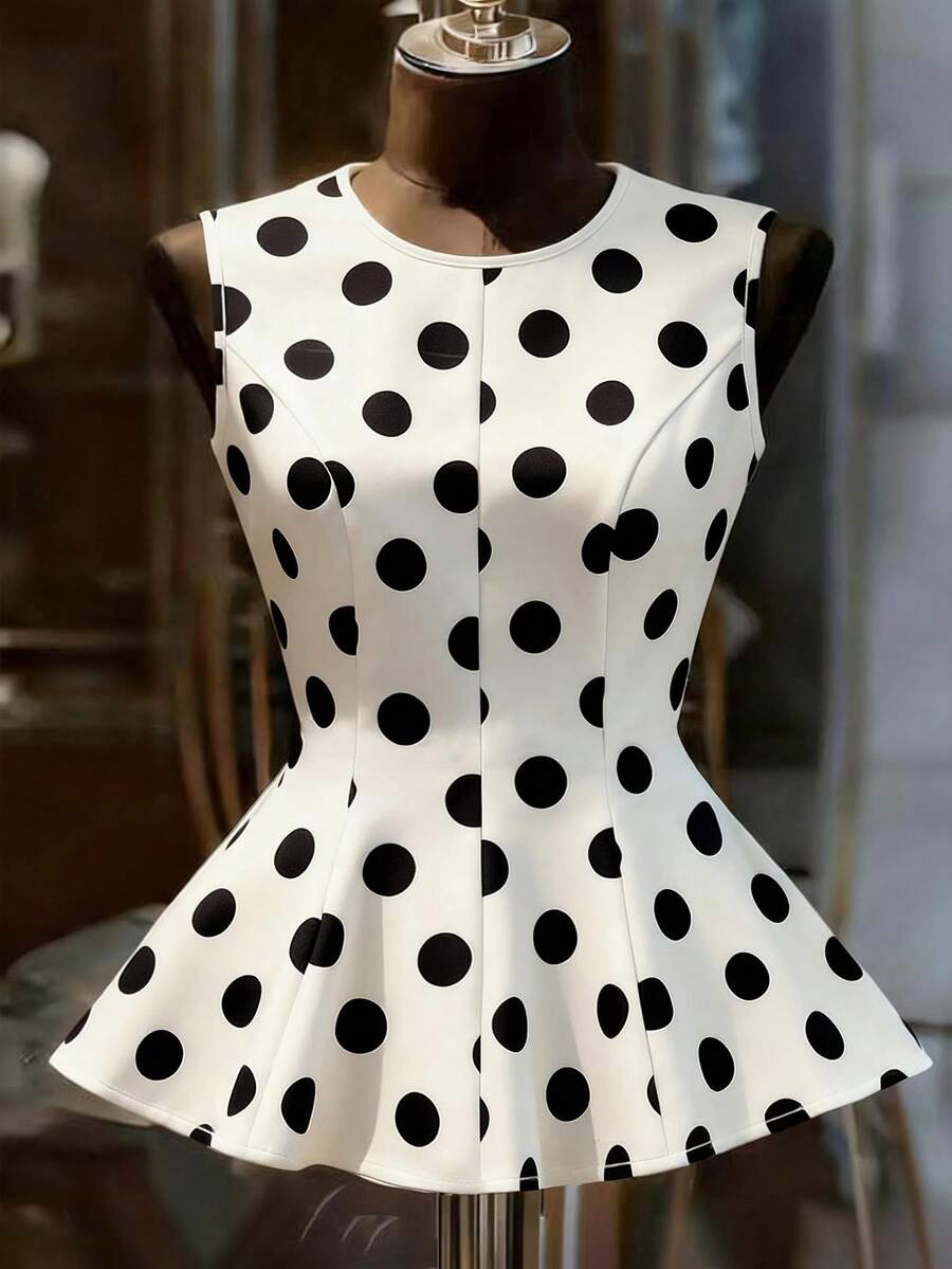 Franclia Women's Sexy Elegant Polka Dot Print Camisole, Suitable For Spring/Summer Outfits - Black and White - View 1