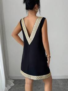 Rafferiza 无袖撞色滚边度假连衣裙，黑色休闲夏季连衣裙 - 黑色 - 查看 2