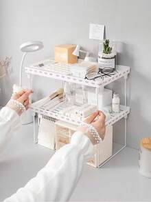 This 4-Piece Stackable Kitchen Shelf Set Features Foldable Open Shelving Made From , High-Quality PP Material And Rust-Resistant Metal. It Can Be Expanded For Use On Kitchen Countertops, Bathrooms, And Cabinets, And Is Also Suitable For National Day, Christmas, Thanksgiving, Home Decor, And Fall Decor. - White - View 2