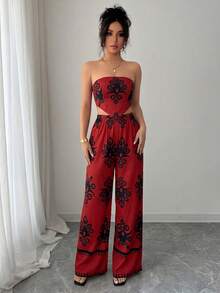 Elenzga Bộ đồ 2 món dành cho nữ, kiểu dáng thanh lịch, lãng mạn, gồm áo ống và quần, thích hợp cho kỳ nghỉ. - Nhiều màu - Xem 6