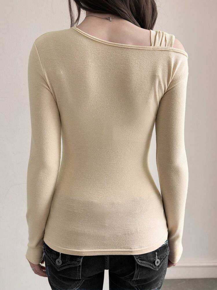 Women's Elegant 2 In 1 Splice Shoulder Long Sleeve T-Shirt, Slim Fit, Suitable For Spring And Summer