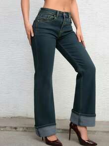 Pantalones de mezclilla Boot Cut de cintura alta con strech,  tono óxido, estilo versátil de moda para toda ocasión - Óxido - Ver 1