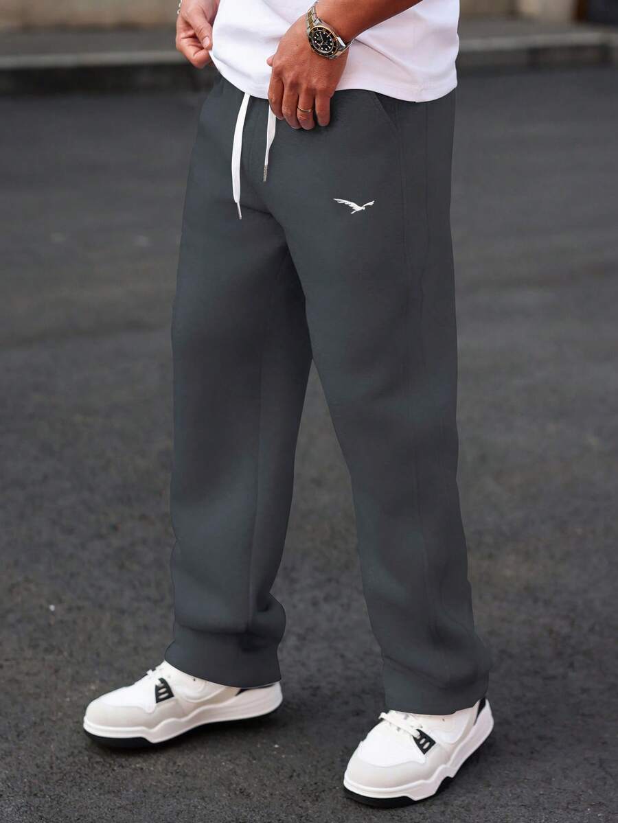 Manfinity Homme 男士休闲纯色抽绳腰带运动裤 - 深灰色 - 查看 1