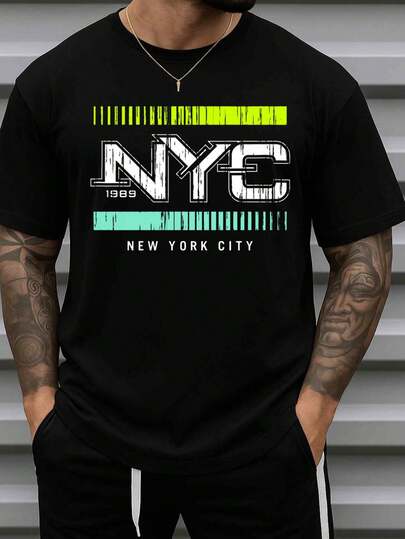 Manfinity Dauomo 男士趣味印花T恤 | 宽松版型，大圆领，幽默运动短袖，100%针织面料，适合烧烤派对、训练、跑步、周年纪念、聚会、情人节、家庭聚餐、节日穿着