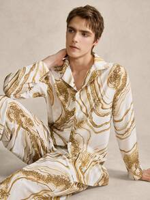 SHEIN Men's Casual Long Sleeve Pants Pajama Set - Multicolor - View 6