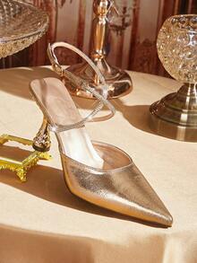 CUCCOO TILAWA Women Shoes Pointed High Heel High Heel Champagne Simple Rhinestone Back Strap Women's Shoes Fashion Gorgeous Party Banquet Women's High Heel Sandals Women's Shoes Summer Shoes - Champagne - View 3