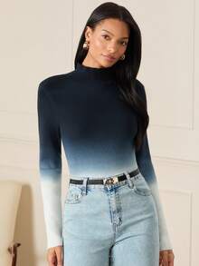 Lilora Women's Elegant Ombre Stand Collar Long Sleeve Sweater Women's Sophisticated And Elegant Spring Women - Multicolor - View 6