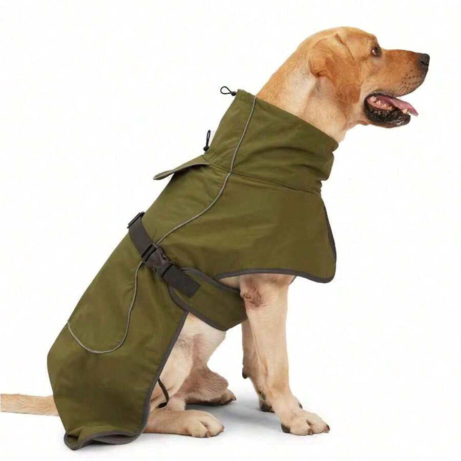 Dog Raincoat - Waterproof Dog Winter Jackets Windproof Coat With Velvet Inner Winter Dog Rain Adjustable Coat With Reflective Strip Green - Army Green - View 1