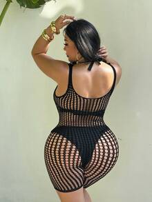 Swim SXY Women's Sexy Hollow Out Sleeveless Romper - Black - View 2