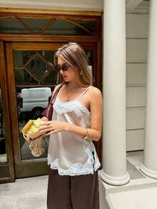 Serisse Women's Lace Patchwork Casual Versatile Daily Wear Camisole Top - Apricot - View 4