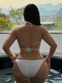 Swim SXY Áo khoác đi biển cổ yếm đính hạt dành cho nữ cỡ lớn - màu xanh lá - Xem 2