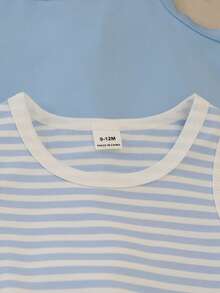 SHEIN 5pcs Baby Boys Toddler Blue White Stripe Solid Print Sleeveless Tank Tops - Multicolor - View 6