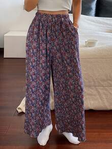 DAZY Ditsy Floral Pleated Loose Women's Pajama Bottoms - Black - View 4