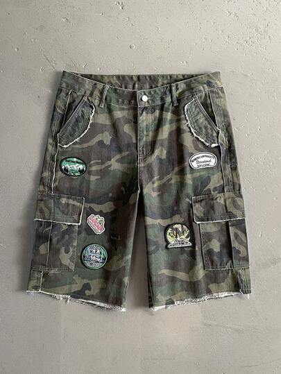 StoneGrade Manfinity Streetrush Men's Camouflage Print Distressed Hem Pocket Denim Shorts Cargo Shorts For Men Going Out Hang Out Party Vacation Street