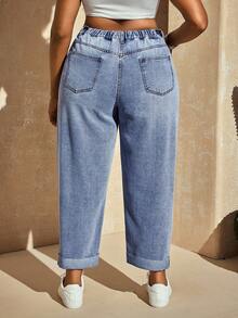 Slaydiva Plus Size Solid Color Slant Pocket Casual Versatile Jeans - Light Wash - View 2