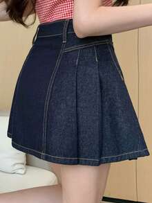 DAZY Casual Loose Design Washed Denim A-Line Skirt For Women, Spring/Summer - Blue - View 3